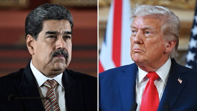 Esta combinación de imágenes, creada el 30 de septiembre de 2025 por Epoch Times España, muestra (a la izquierda) al presidente de Venezuela, Nicolás Maduro, durante una reunión en la Asamblea Nacional en Caracas el 22 de agosto de 2025, (Foto de JUAN BARRETO/AFP a través de Getty Images) y (a la derecha) al presidente de los Estados Unidos, Donald Trump, durante una rueda de prensa con el primer ministro del Reino Unido, Keir Starmer (no aparece en la foto), en Chequers, al término de una visita de Estado el 18 de septiembre de 2025 en Aylesbury, Inglaterra. (Foto de Leon Neal/Getty Images).