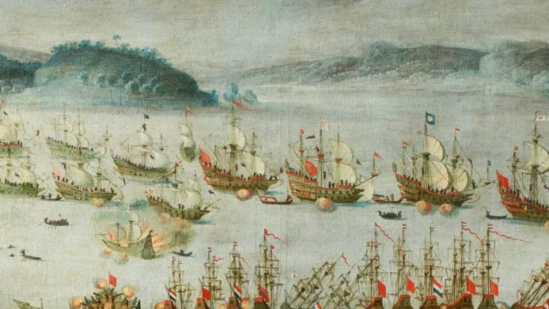 Captura de pantalla del documental Bahía 1625 mostrando un detalle del cuadro 'Sitio y Empresa de Bahía'. 